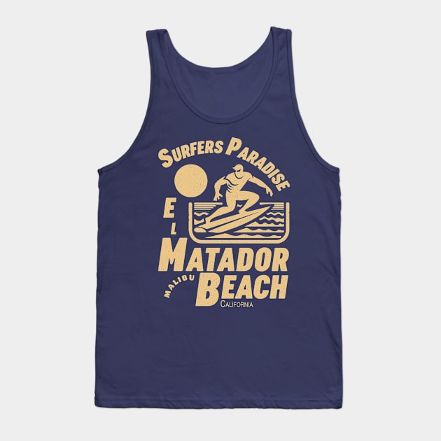 El Matador Beach Malibu Surfer Silhouette Vintage Tank Top by Alexander Luminova